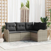 Set Divano da Giardino 4 pz-Sofa da Giardino-Divanetto da esterno Grigio chiaro polyrattan 450553