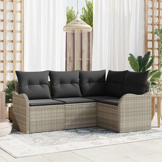 Set Divano da Giardino 4 pz-Sofa da Giardino-Divanetto da esterno Grigio chiaro polyrattan 450553