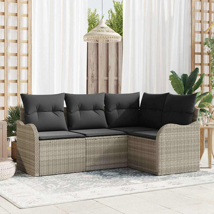Set Divano da Giardino 4 pz-Sofa da Giardino-Divanetto da esterno Grigio chiaro polyrattan 450553