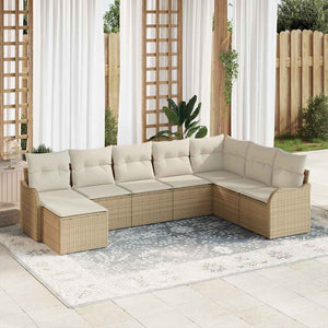 Set Divano da Giardino 8 Pezzi con Cuscini Beige Rattan Poliestere 3354490