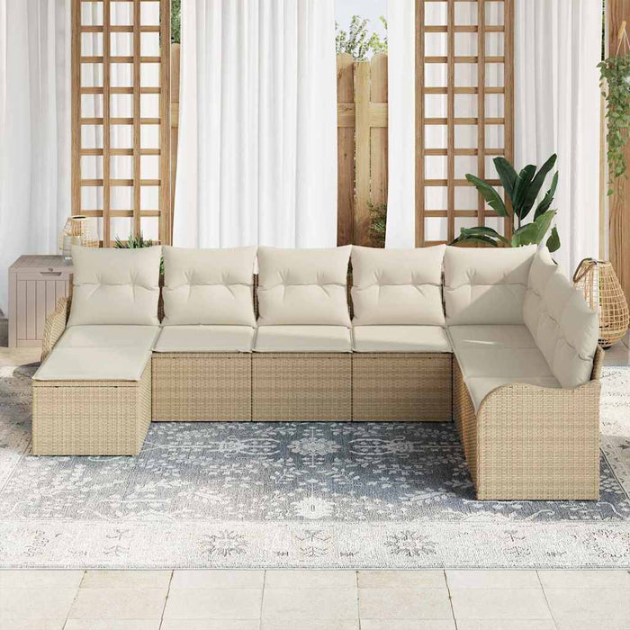 Set Divano da Giardino 8 Pezzi con Cuscini Beige Rattan Poliestere 3354490