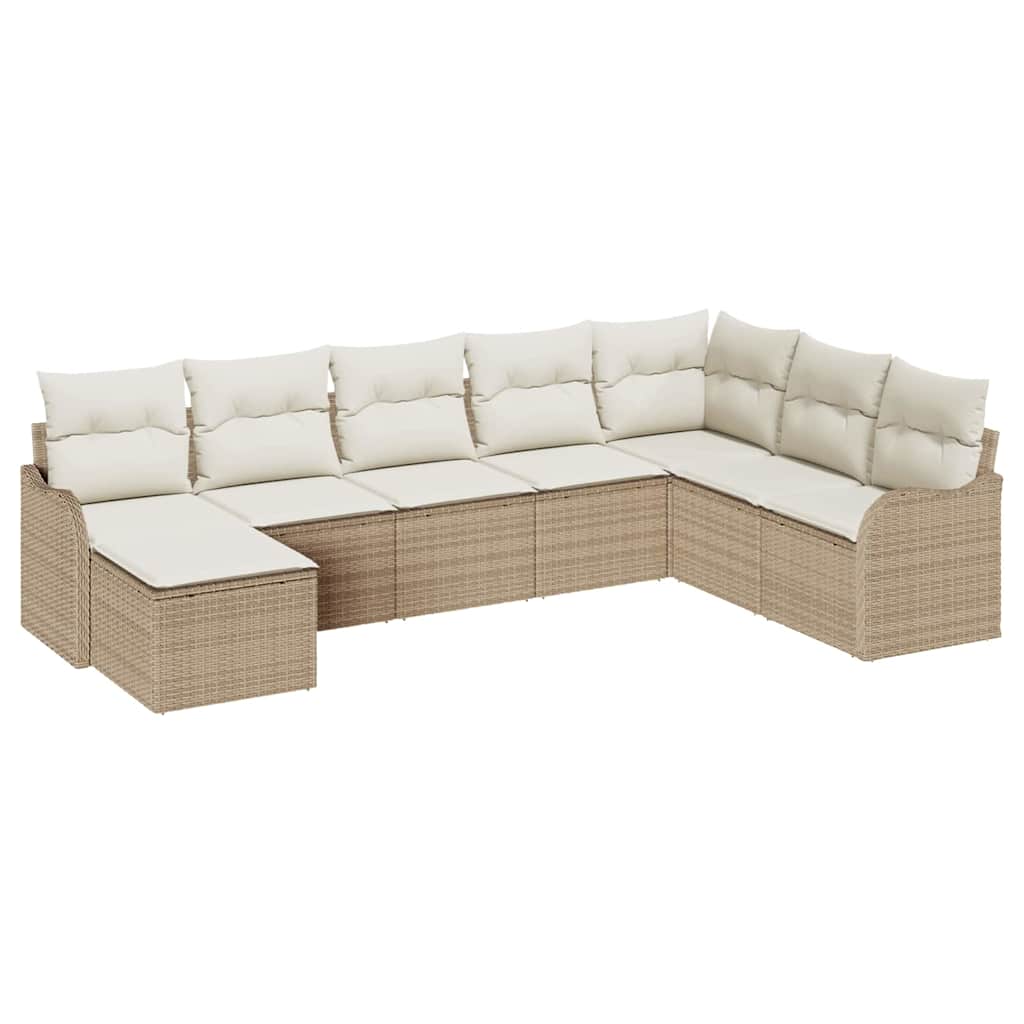 Set Divano da Giardino 8 Pezzi con Cuscini Beige Rattan Poliestere 3354490
