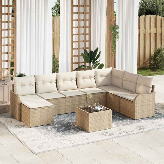 Set Divano da Giardino 9 pcs Beige e bianco Poly Rattan 3354500