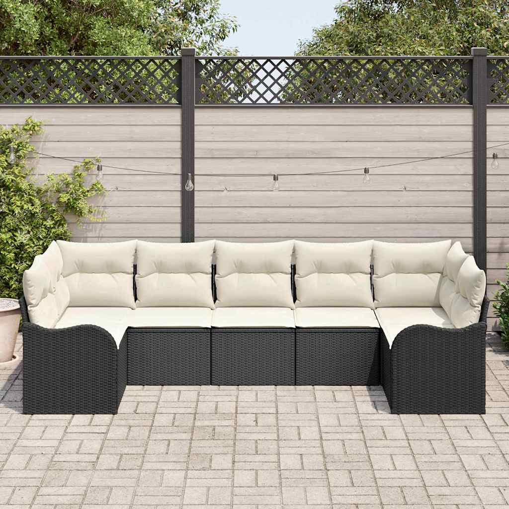 Set Giardino 7 Pezzi con Cuscini Nero Polyrattan 3354516