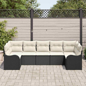 Set Giardino 7 Pezzi con Cuscini Nero Polyrattan 3354516
