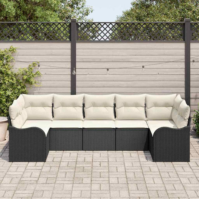 Set Giardino 7 Pezzi con Cuscini Nero Polyrattan 3354516
