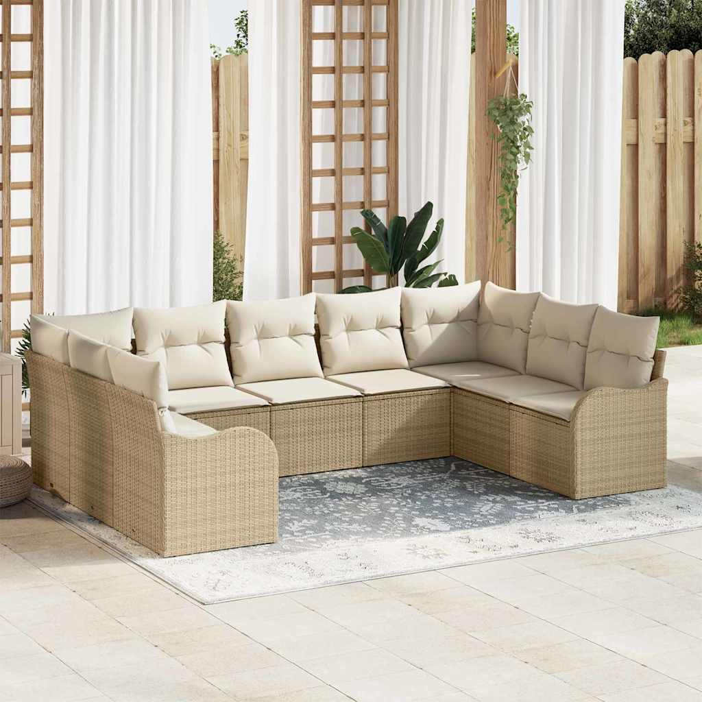 Set di divano da giardino  9 pezzi con cuscini beige polyrattan 3354530