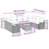 Set Divano da Giardino da 10 Pezzi con Cuscini Marroni in Polirattan 3354540