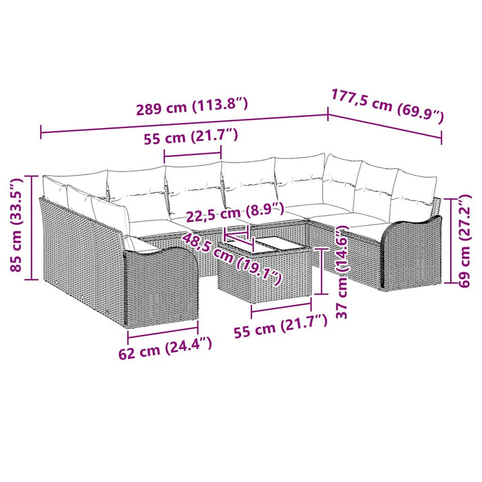 Set Divano da Giardino da 10 Pezzi con Cuscini Marroni in Polirattan 3354540