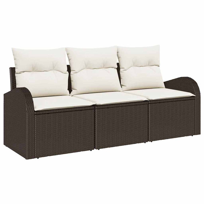 Set Divano da Giardino 3 pz-Sofa da Giardino-Divanetto da esterno Marrone e bianco Poly Rattan