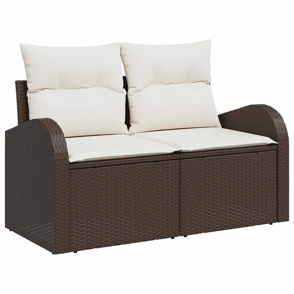 Set Divano da Giardino 3 pz-Sofa da Giardino-Divanetto da esterno Marrone e bianco Poly Rattan