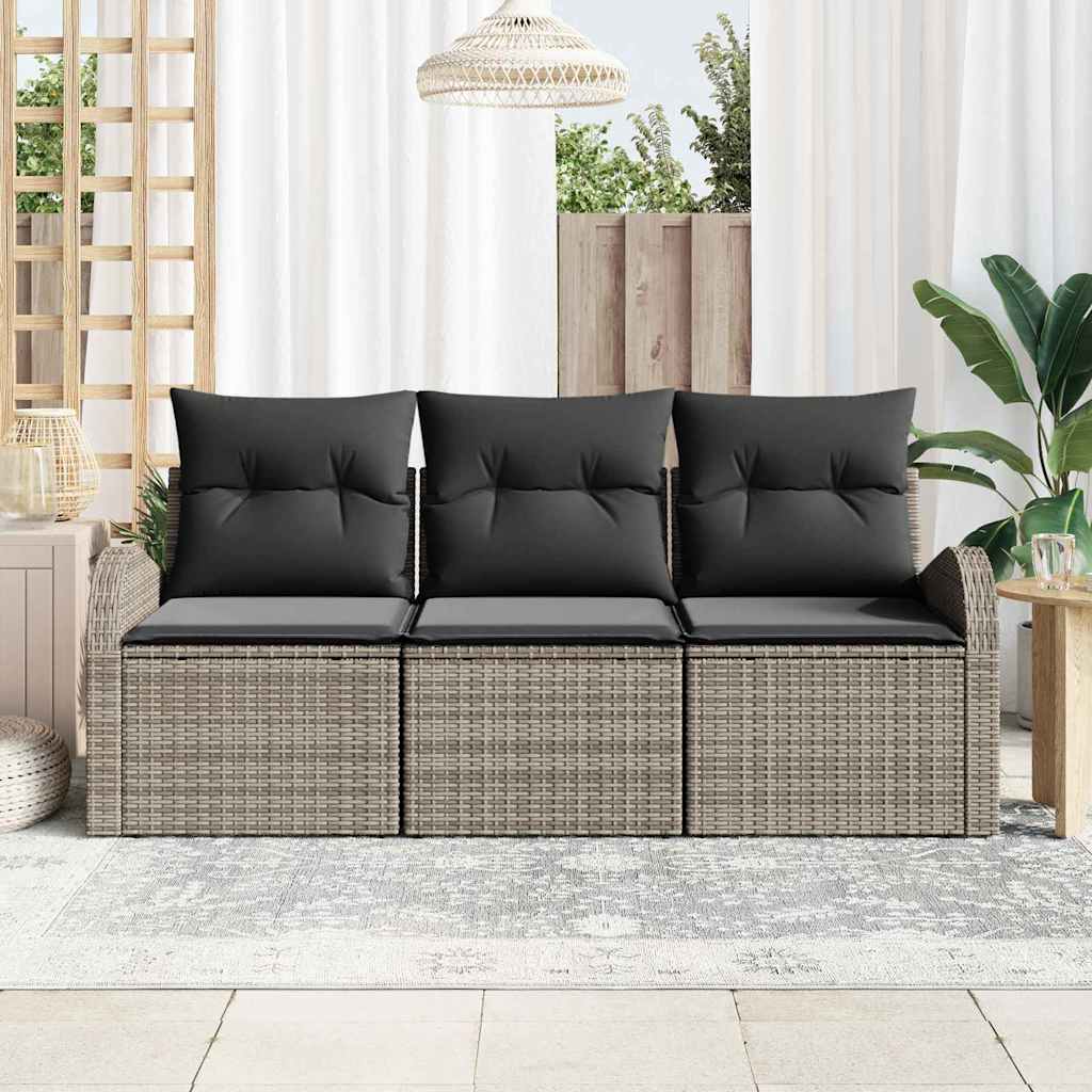 Set Divano da Giardino con cuscino 3 pz-Sofa da Giardino-Divanetto da esterno Grigio Poly Rattan 441303