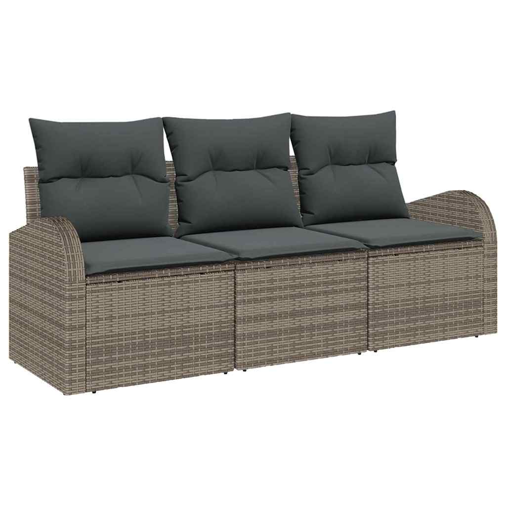 Set Divano da Giardino con cuscino 3 pz-Sofa da Giardino-Divanetto da esterno Grigio Poly Rattan 441303