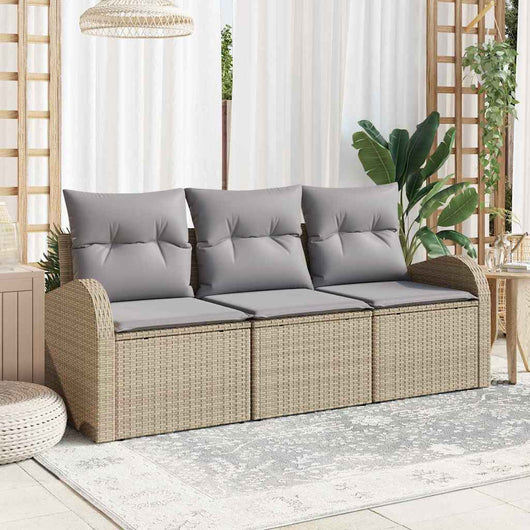 Set Divano da Giardino 3 pz-Sofa da Giardino-Divanetto da esterno beige e grigio chiaro Poly Rattan 610881