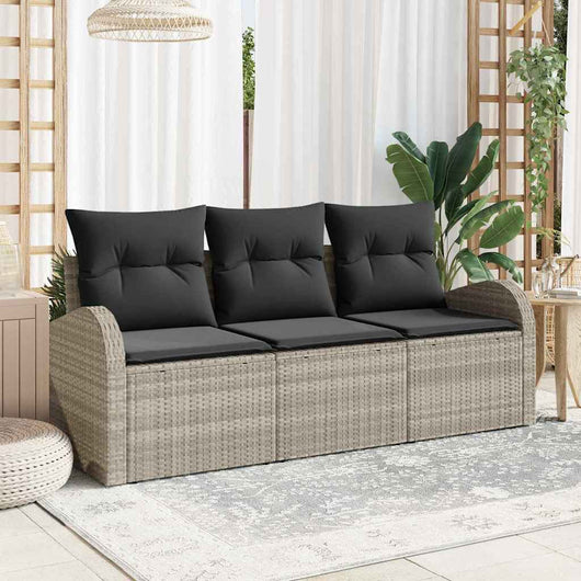 Set Divano da Giardino 3 pz-Sofa da Giardino-Divanetto da esterno Grigio chiaro Poly Rattan 332999