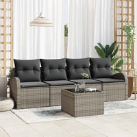 Set Divano da Giardino 5 pz-Sofa da Giardino-Divanetto da esterno Grigio Polyrattan, Acciaio e Vetro