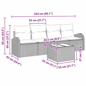 Set Divano da Giardino 5 pz-Sofa da Giardino-Divanetto da esterno Grigio Polyrattan, Acciaio e Vetro