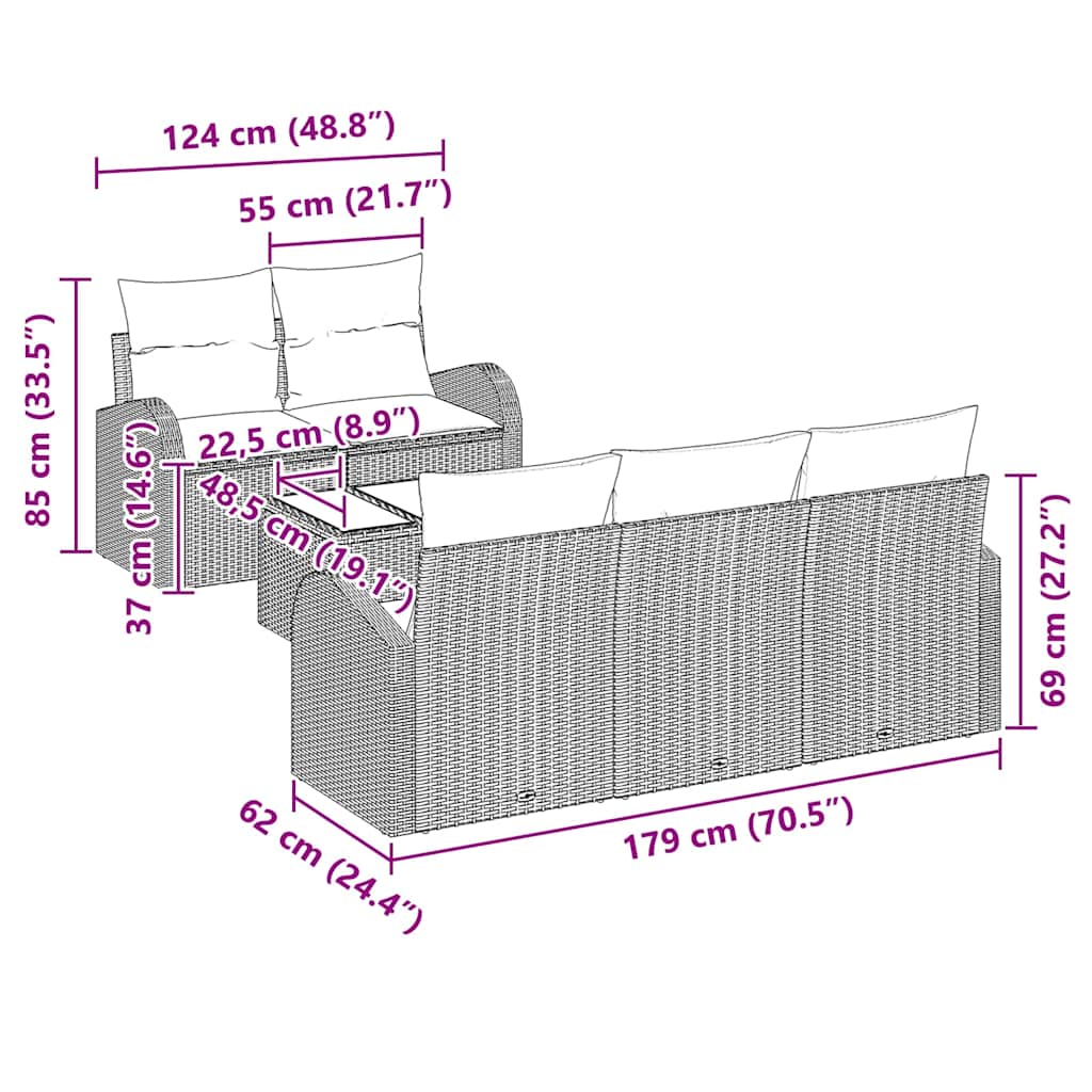 Set Divano da Giardino 6 pcs Beige e Crema 55 x 55 x 37 cm 3354590