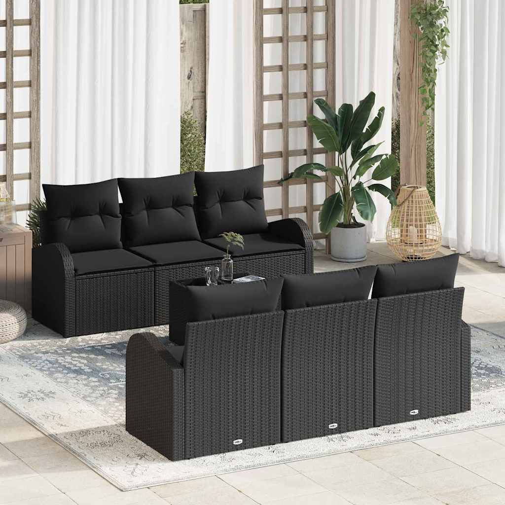 Set di Divani da Giardino 7 Pezzi con Cuscini in Rattan Sintetico Nero 3354602