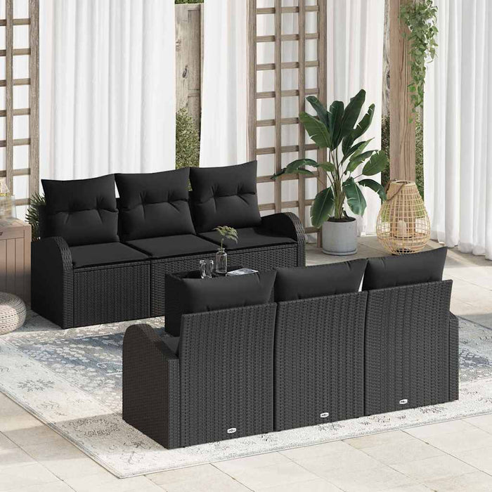Set di Divani da Giardino 7 Pezzi con Cuscini in Rattan Sintetico Nero 3354602