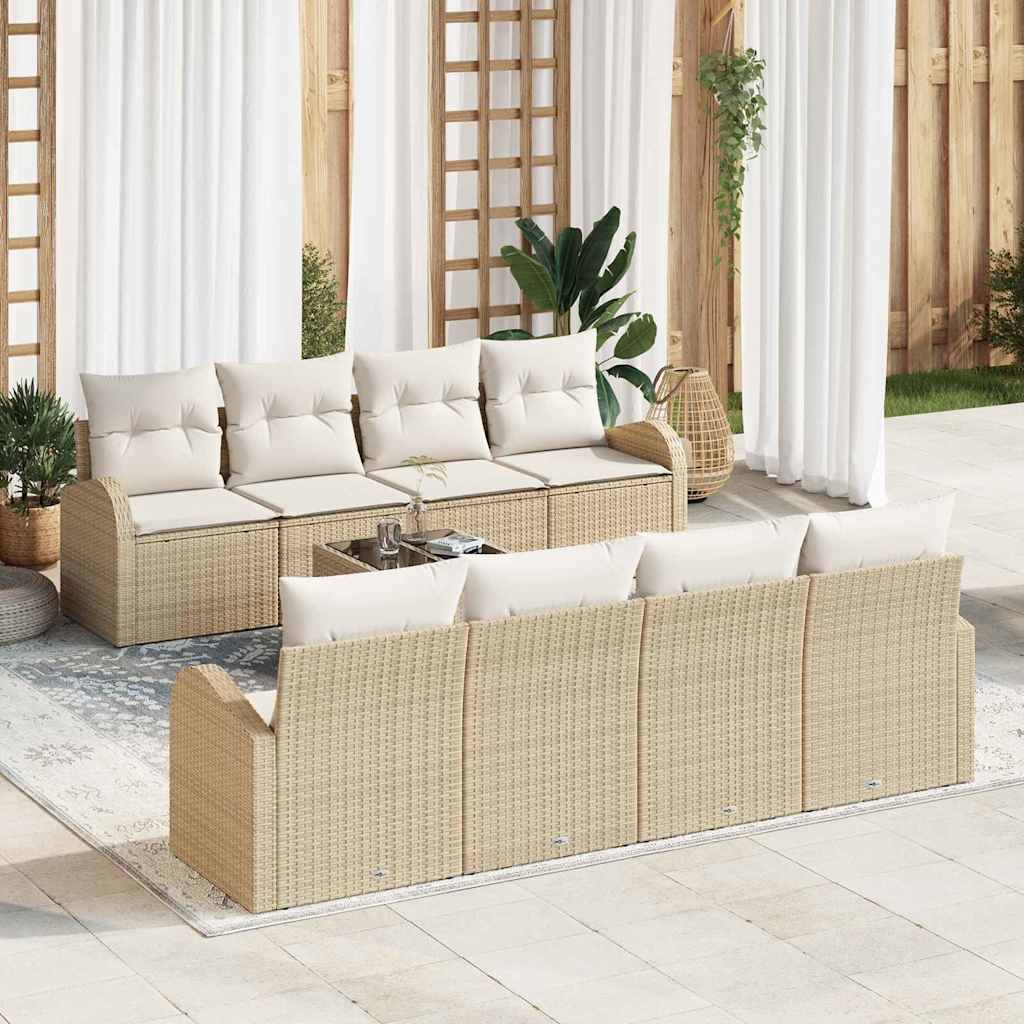 Set Giardino 9 Pezzi con Cuscini Beige in Rattan 3354640