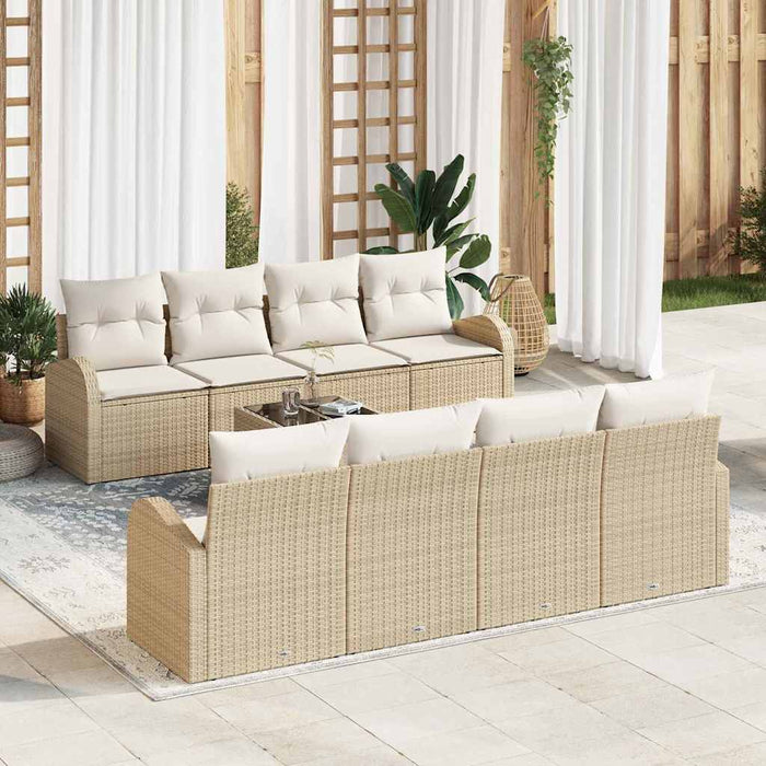 Set Giardino 9 Pezzi con Cuscini Beige in Rattan 3354640