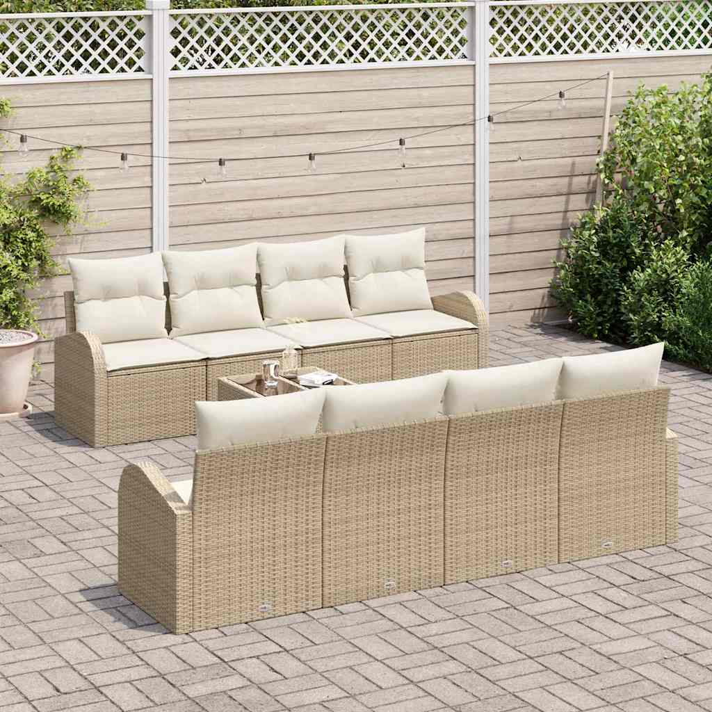 Set Giardino 9 Pezzi con Cuscini Beige in Rattan 3354640
