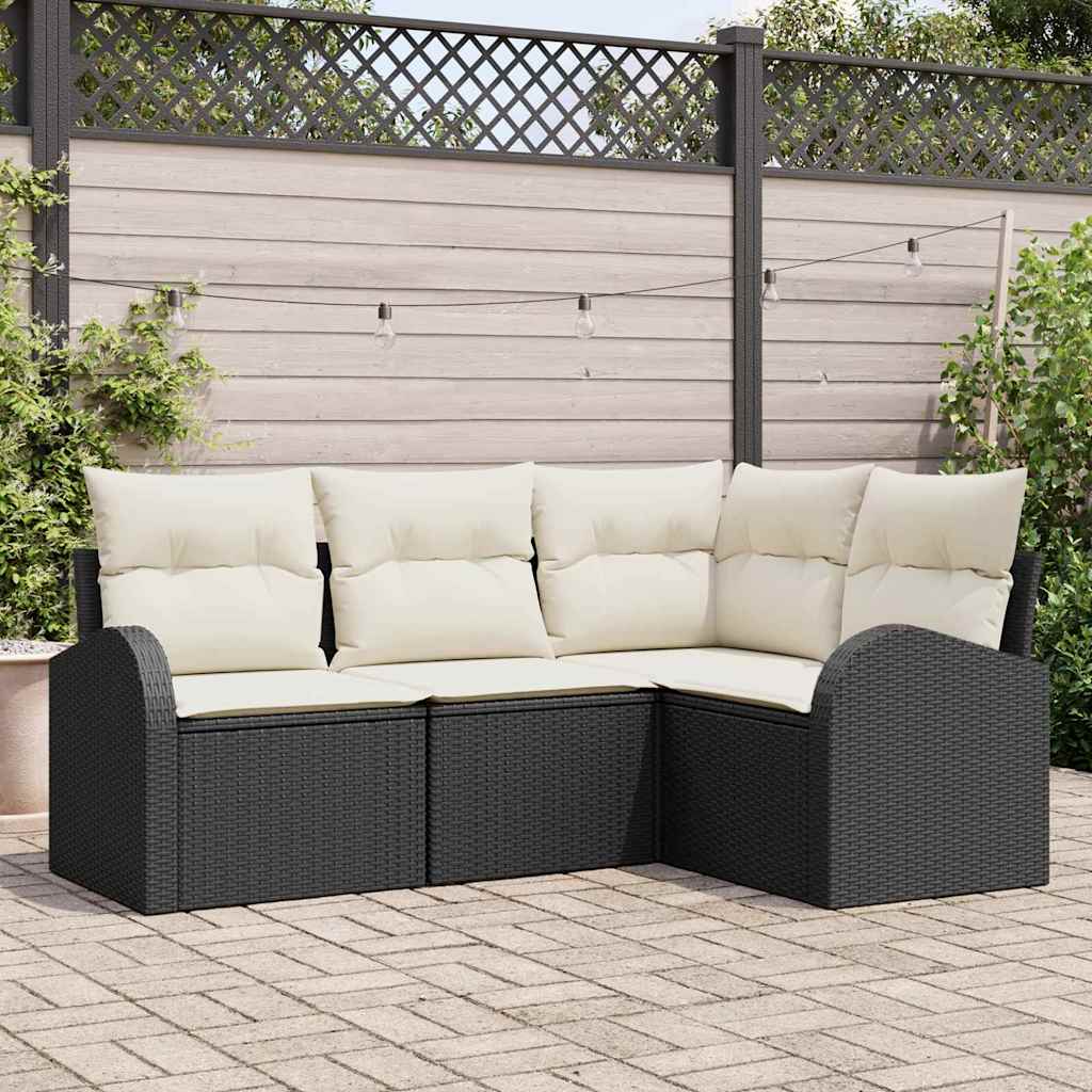 Set Divano da Giardino 4 pz-Sofa da Giardino-Divanetto da esterno Nero e Bianco polyrattan