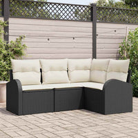 Set Divano da Giardino 4 pz-Sofa da Giardino-Divanetto da esterno Nero e Bianco polyrattan