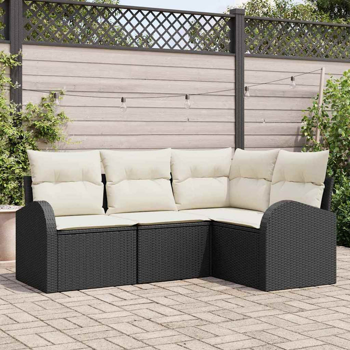 Set Divano da Giardino 4 pz-Sofa da Giardino-Divanetto da esterno Nero e Bianco polyrattan