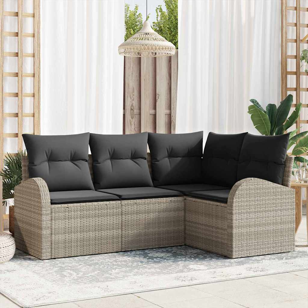 Set Divano da Giardino 4 pz-Sofa da Giardino-Divanetto da esterno Grigio chiaro polyrattan 446914