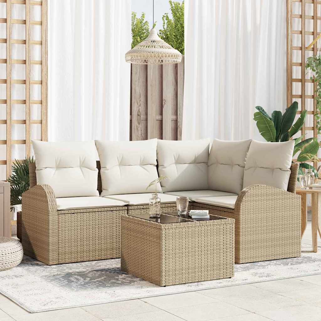 Set Divano da Giardino a 5 Pezzi con Cuscini Rattan Poliestere Marrone 3354700