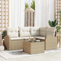 Set Divano da Giardino a 5 Pezzi con Cuscini Rattan Poliestere Marrone 3354700