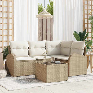Set Divano da Giardino a 5 Pezzi con Cuscini Rattan Poliestere Marrone 3354700