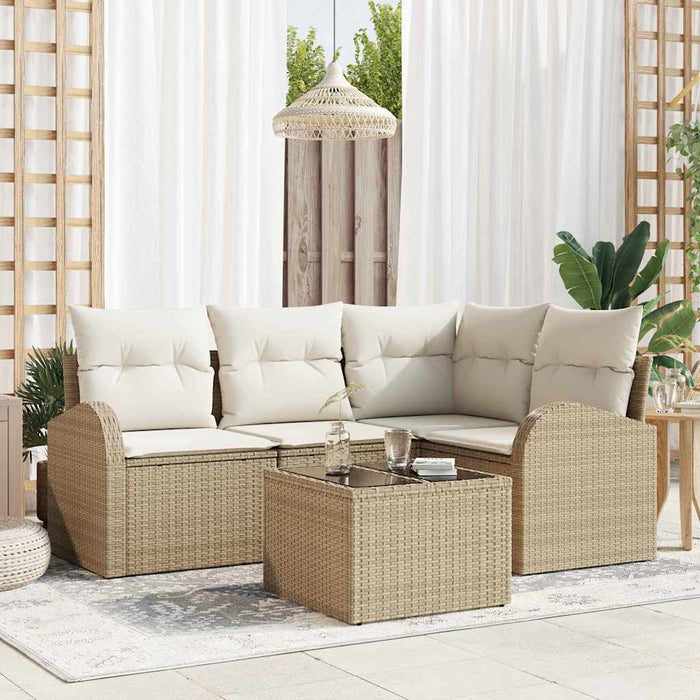 Set Divano da Giardino a 5 Pezzi con Cuscini Rattan Poliestere Marrone 3354700