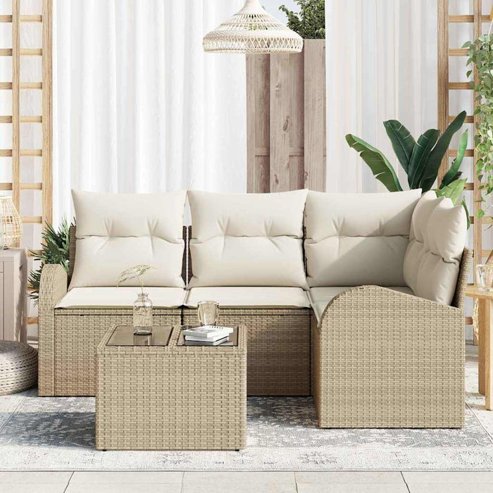 Set Divano da Giardino a 5 Pezzi con Cuscini Rattan Poliestere Marrone 3354700
