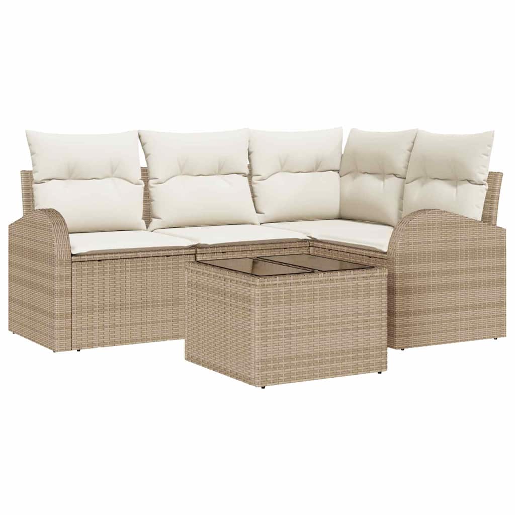 Set Divano da Giardino a 5 Pezzi con Cuscini Rattan Poliestere Marrone 3354700