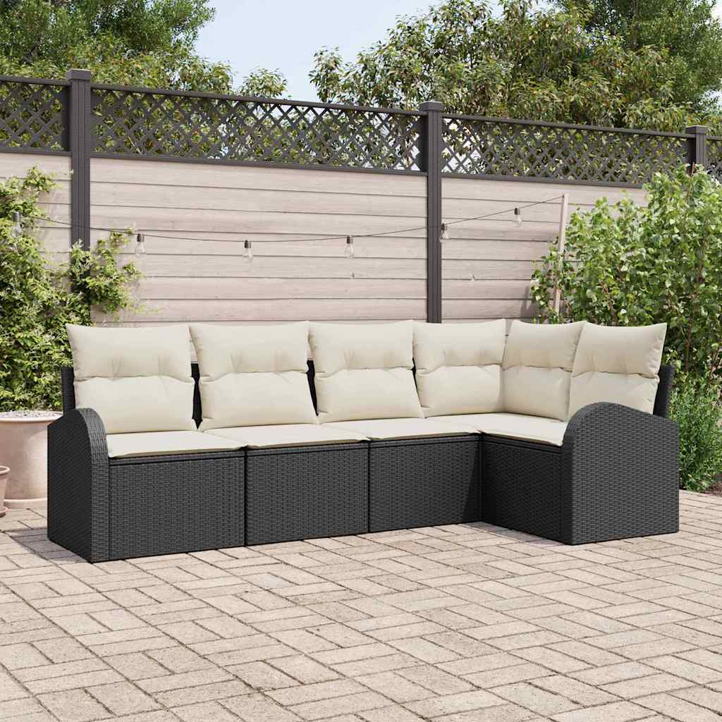 vidaXL Set Divano da Giardino 5 pcs Nero e bianco Poly Rattan