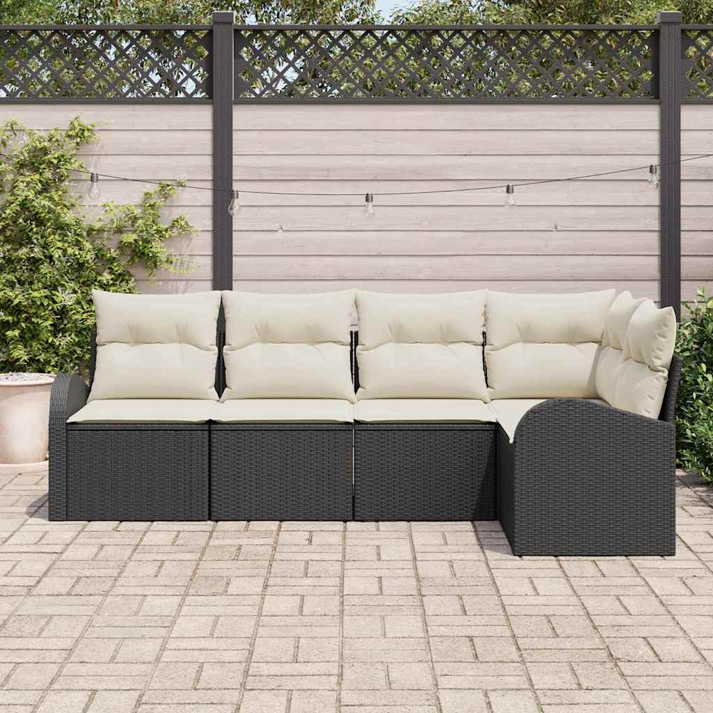 vidaXL Set Divano da Giardino 5 pcs Nero e bianco Poly Rattan