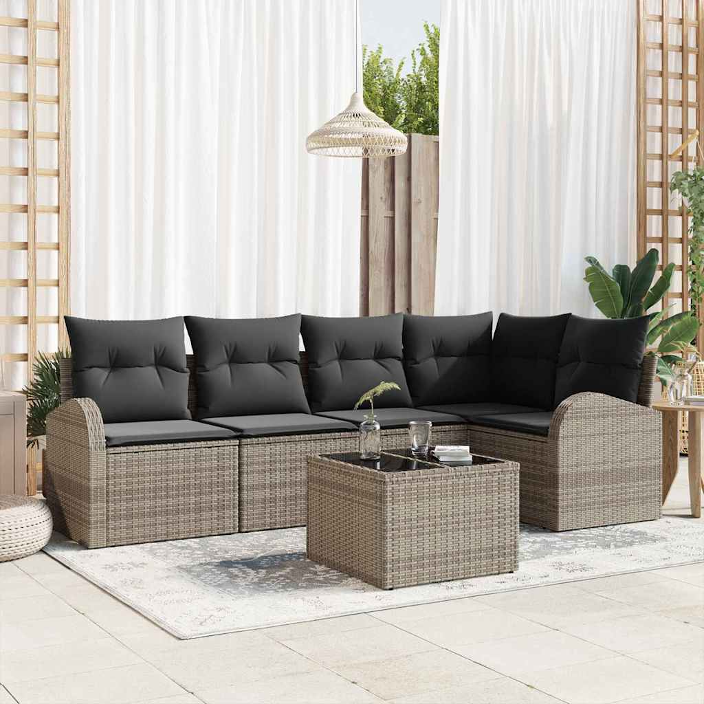 Set di Sofà da Giardino a 5 Pezzi con Cuscini Rattan Polyrattan Nero 3354718