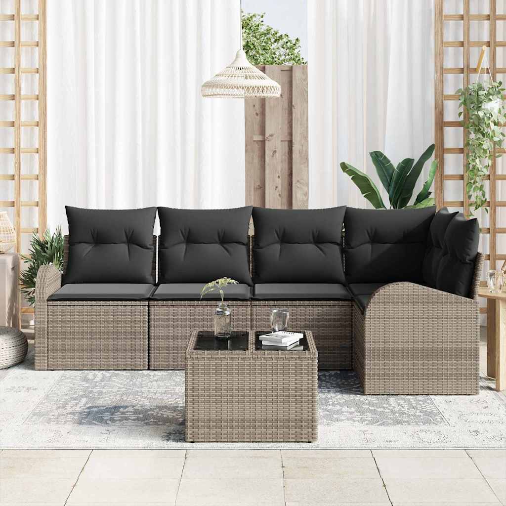 Set di Sofà da Giardino a 5 Pezzi con Cuscini Rattan Polyrattan Nero 3354718