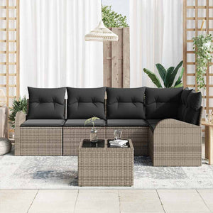 Set di Sofà da Giardino a 5 Pezzi con Cuscini Rattan Polyrattan Nero 3354718