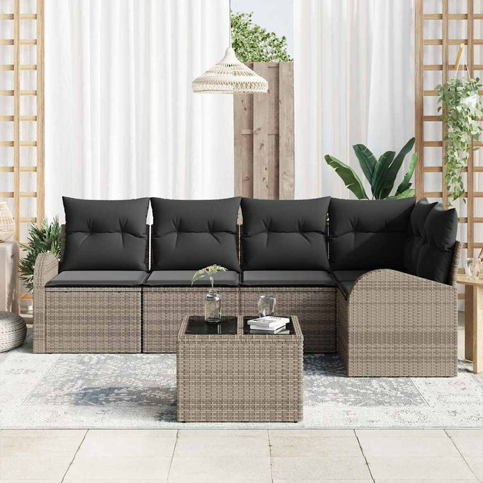 Set di Sofà da Giardino a 5 Pezzi con Cuscini Rattan Polyrattan Nero 3354718