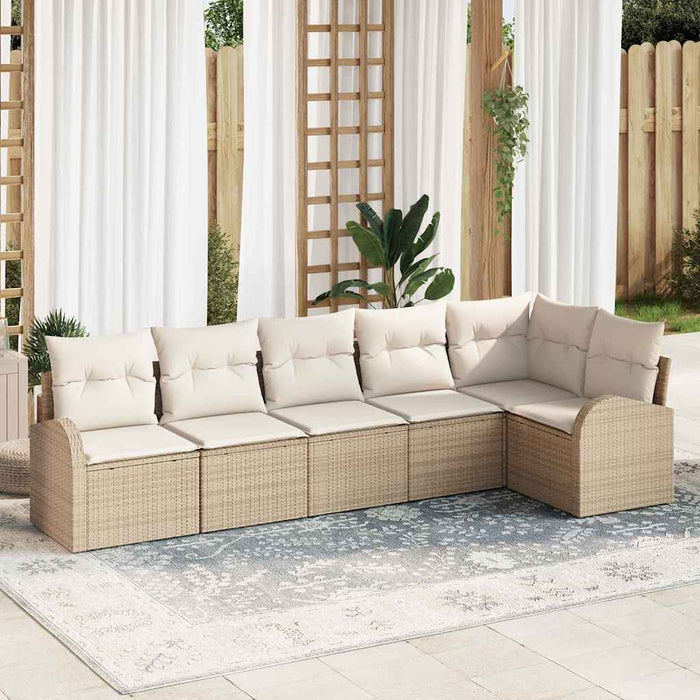 Set di divani da giardino a 6 pezzi con cuscini in rattan poliestere beige 3354730