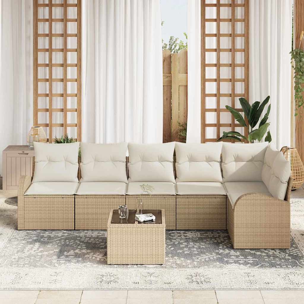 Set Divano da Giardino  a 7 Pezzi con Cuscini Rattan Polyrattan Marrone 3354740