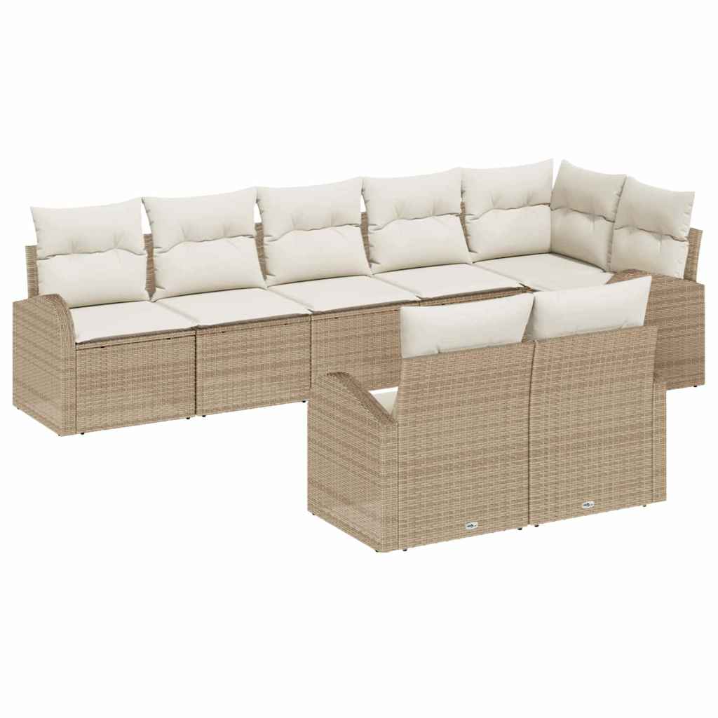 Set di Sofà da Giardino  8 Pezzi con Cuscini Beige Rattan Poliestere 3354760
