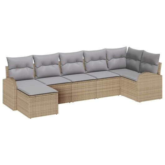 vidaXL Set Divano da Giardino 7 pcs Beige Poly Rattan