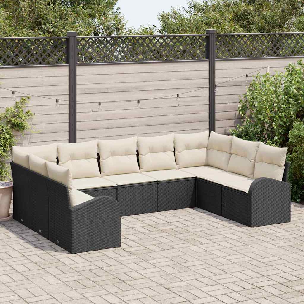 Set divani giardino  9 pezzi cuscini polyrattan neri 3354866