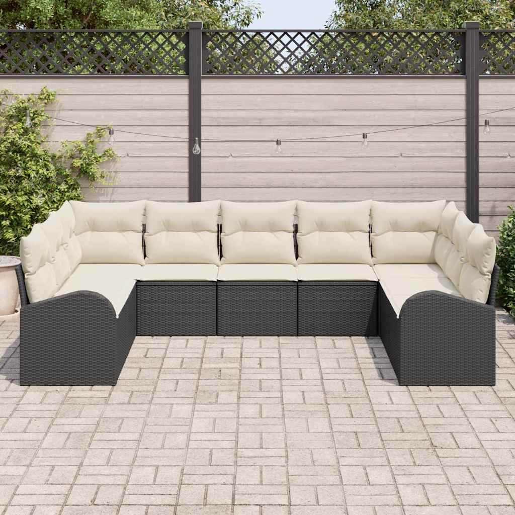 Set divani giardino  9 pezzi cuscini polyrattan neri 3354866