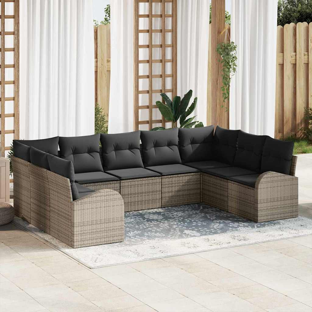 Set Divano da Giardino 9 Pezzi con Cuscini Grigio Polyrattan 3354868